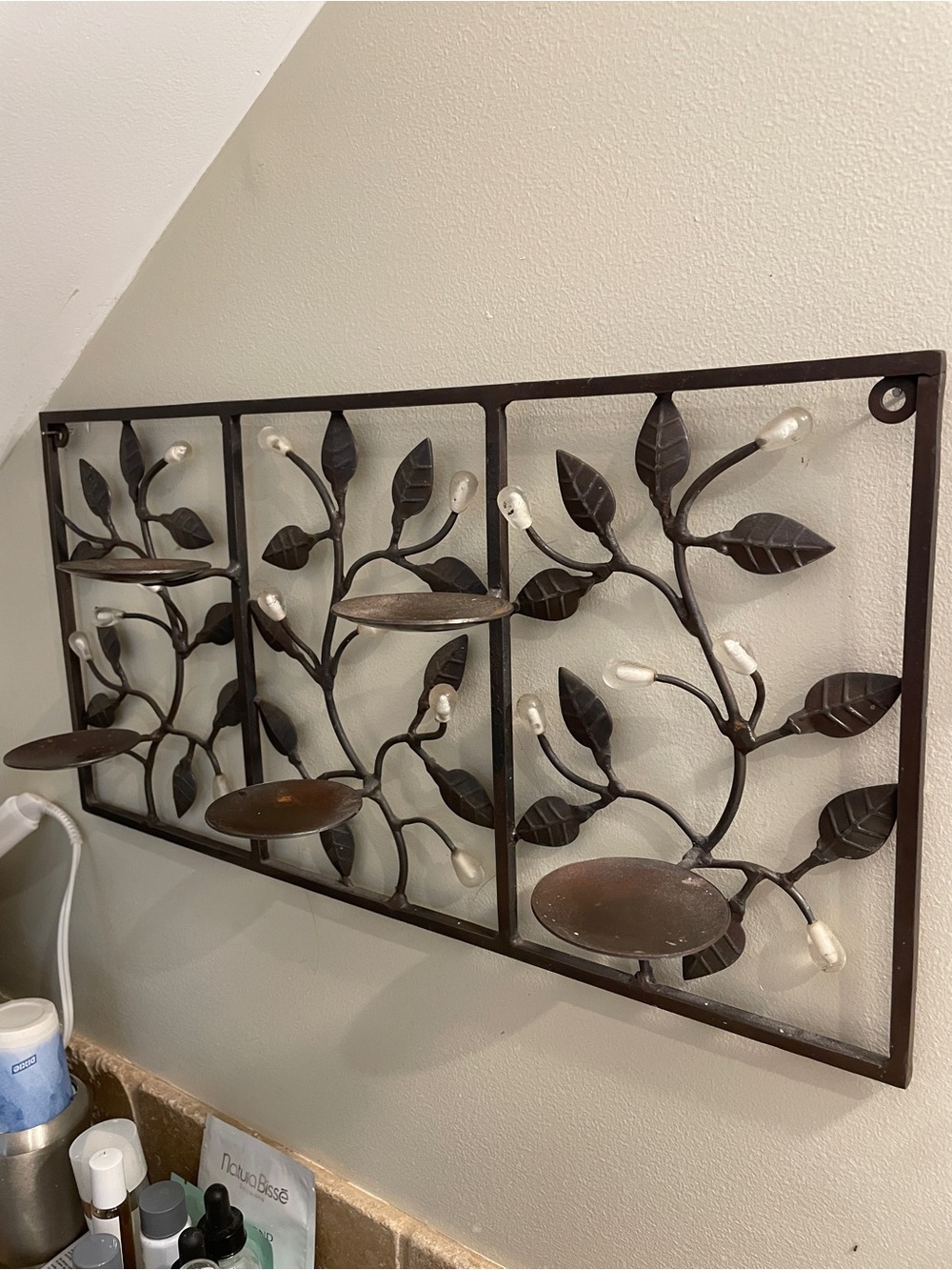 Dark Bronze Leaf Wall Candle or Jewelry Shelf